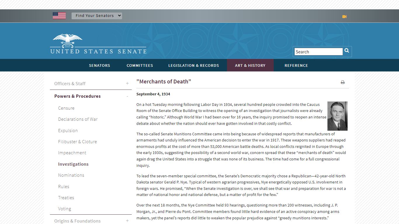 U.S. Senate: "Merchants of Death"